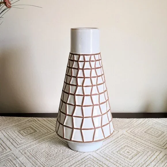 Pier 1 Ceramic Geometric Decorative‎ Vase with Checkered Pattern 11 1/4