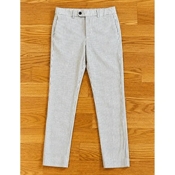 Bonobos Tailored Trousers 29x30 Ivory Navy Stripe Italian Fabric Slim Summer