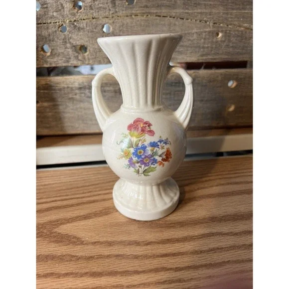Vintage‎ Royal Copley Porcelain Vase with Vibrant Floral Design and Handles MCM