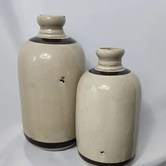 Crock Vases With Crazing & Embossed Euro Decorative Accents