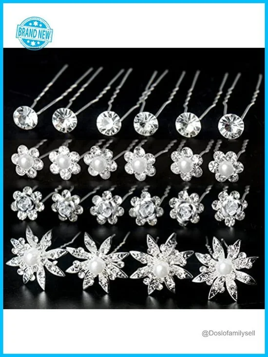 40 Piece Bridal Hair Pins Clips Barrettes Crystal Pearl Flowers Prom Hair