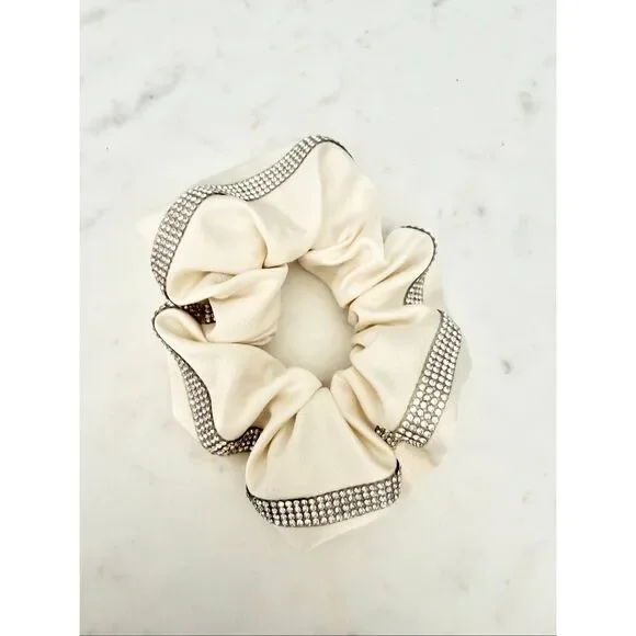 Nordstrom Ivory Satin Rhinestone Trim Oversized Scrunchie Hair Tie