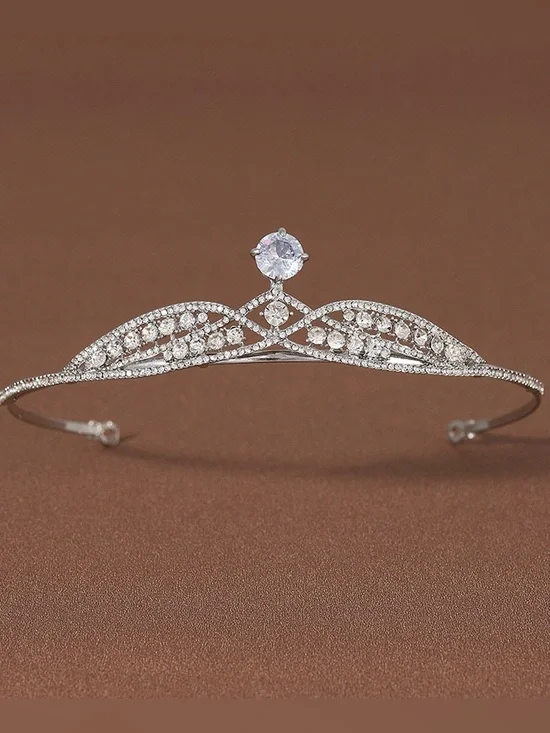Silver Rhinestone Bridal Tiara with Round Center Stone