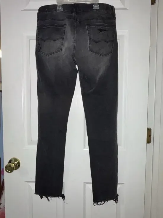 American Eagle AE 31x30 Skinny Distressed Holes Patch Black Jeans 2017 Flex