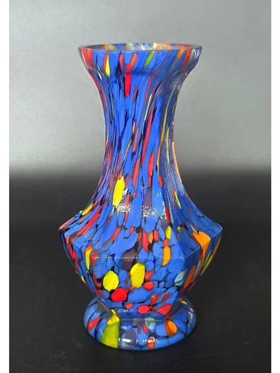 CZECH Art Glass Vase Handblown Multicolor Spotted Design Decorative Collectible