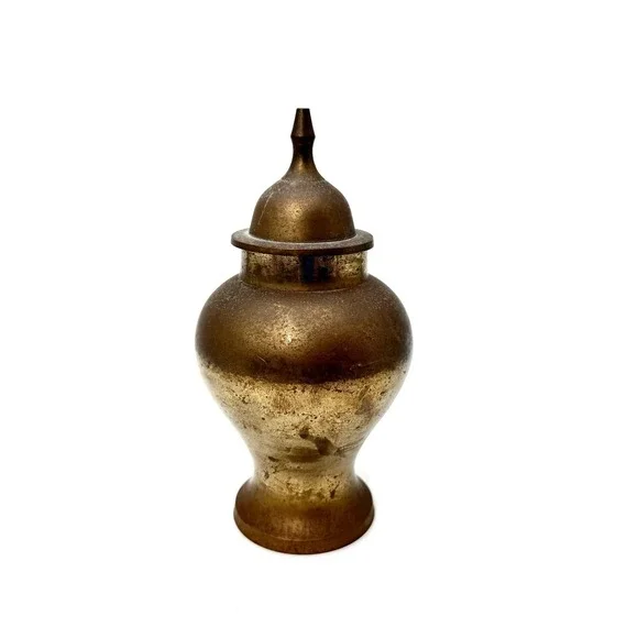 Vintage Brass Ginger Jar Urn with Lid Made in India Patina Decor 7.5 Inch‎