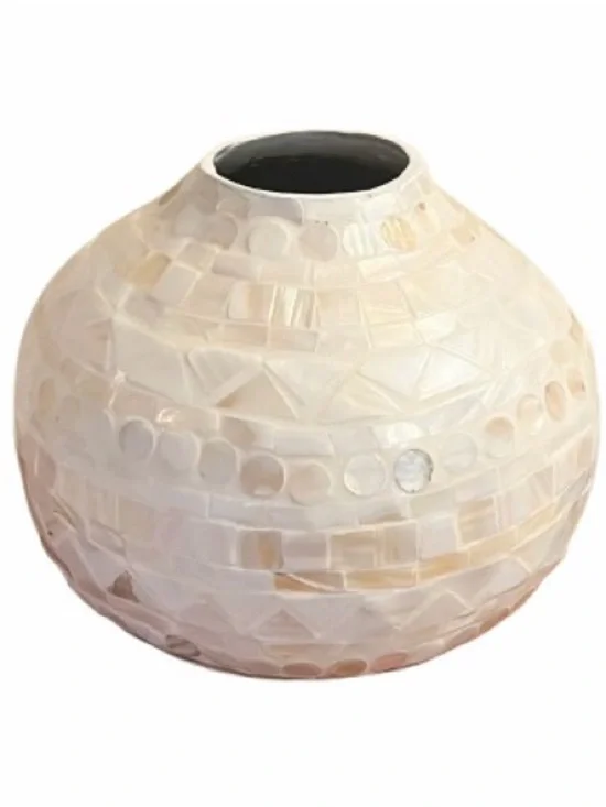 🆕- SPUN BAMBOO VASE WITH MOSAIC CAPIZ MOTHER OF PEARL SHELL