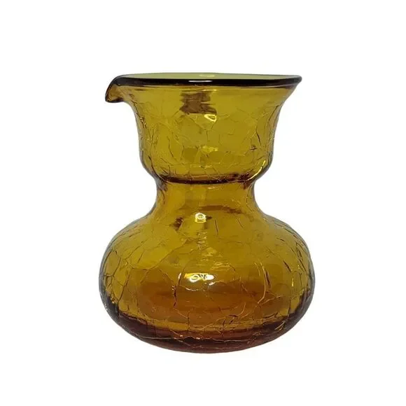 Vintage Amber Gold Crackle‎ Glass Creamer Pitcher Jug 3
