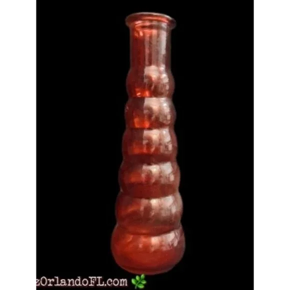 VINTAGE: Ruby Red Ripple Boho Beehive Glass Vase 8.5” Art Deco Home Decor *HTF*