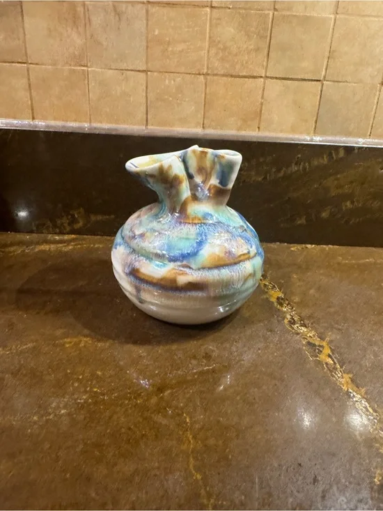 Rare Turquoise Blue Gold Drip Glaze Erik Hertz Pottery Oil Lamp Signed Handmade