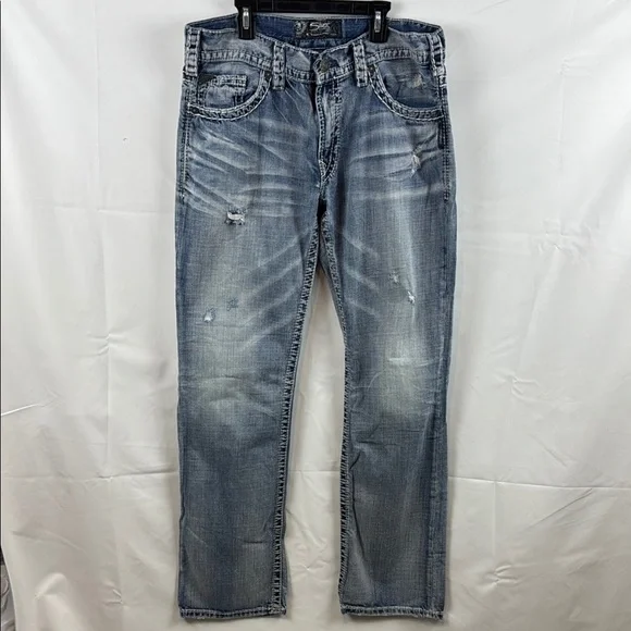 Silver‎ Co Men's Light Blue Nash straight-leg Distressed Jeans Size 34
