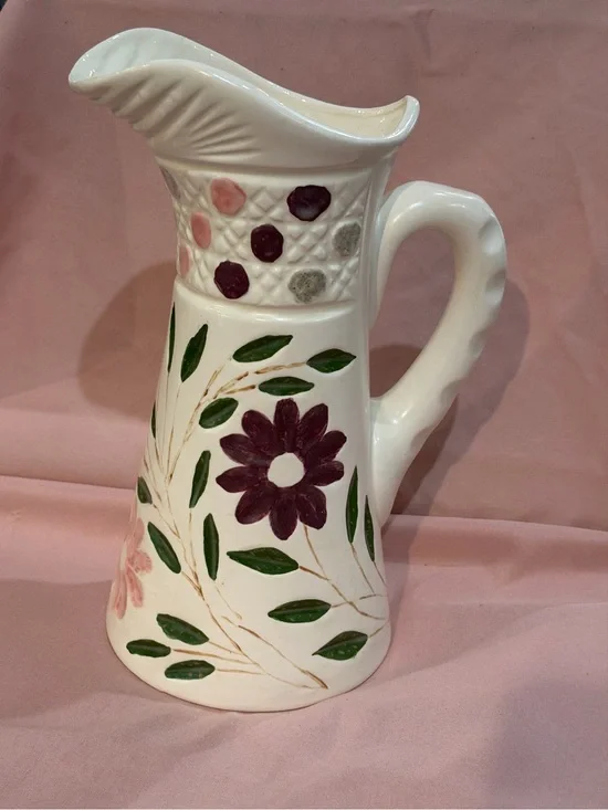 Vintage Hand-Painted Floral Ceramic Pitcher- Cottage core Home Decor