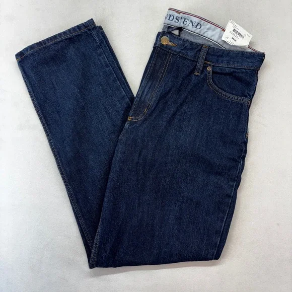 Lands' End Jeans Mens 36‎ Blue Traditional Fit Straight Leg Dark Wash Denim