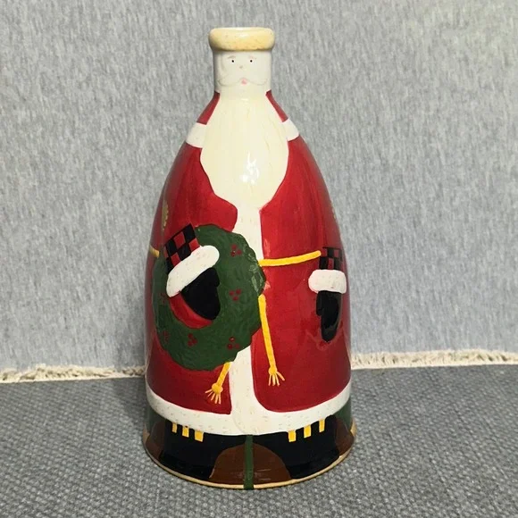 VTG Debbie Mumm Boston Warehouse Santa Claus Christmas Ceramic Vase Bottle 2003