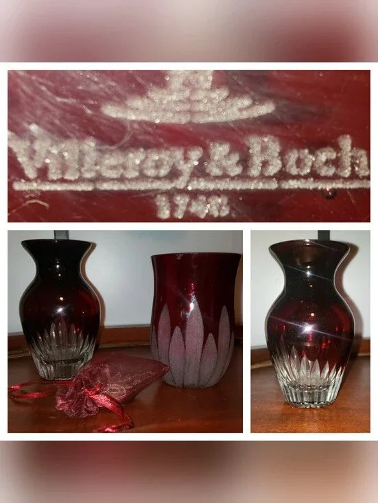 Deep Ruby Red Chrystal Cut-Glass Vases