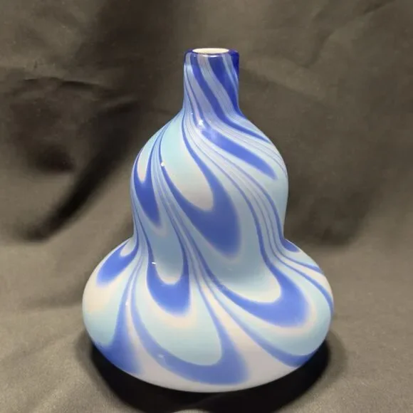 Art Glass Vase Blue White Swirl 8
