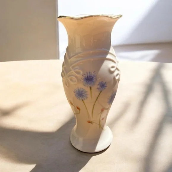 Lenox bud vase with painted cornflowers