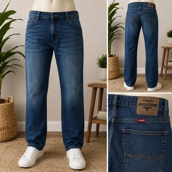 Wrangler Athletic Fit Mens Blue Jeans Medium Wash Denim 42x30 1090ATWHF