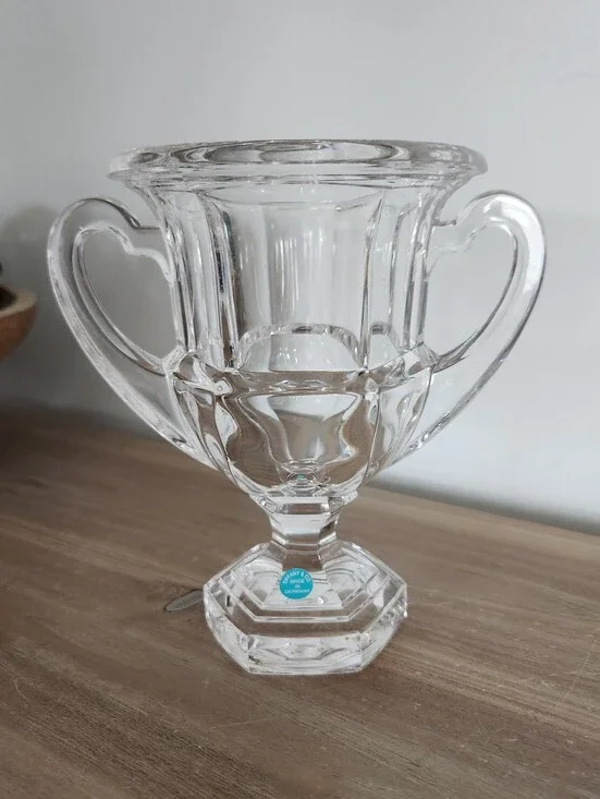 Tiffany & Co Crystal Loving Cup Trophy Vase Double Heart Handles 7” Decor Home