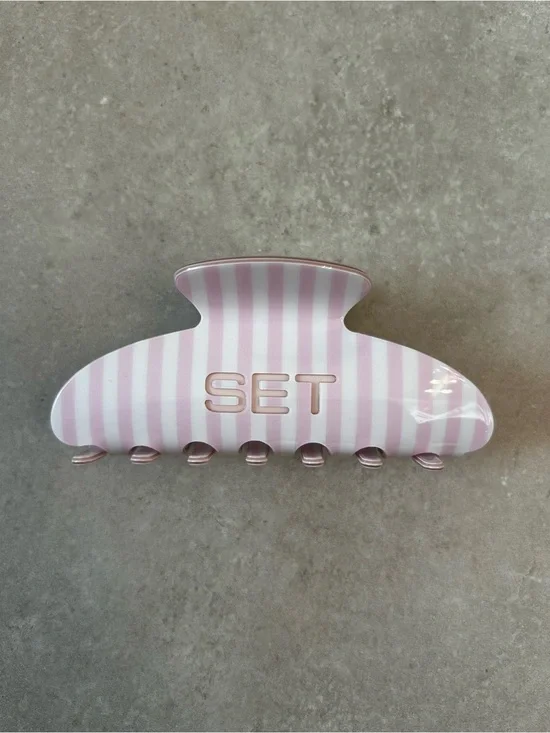 SET Active Pink & White Striped Hair Claw Clip
