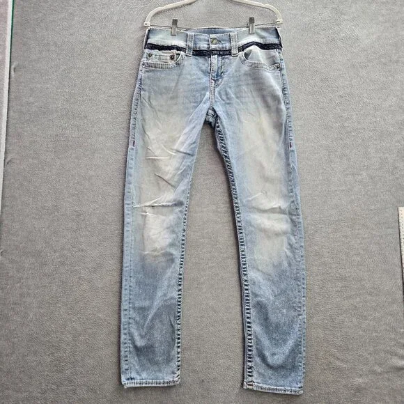 True Religion Men Jeans 30 Blue Denim Geno Relaxed Slim Light Wash 32