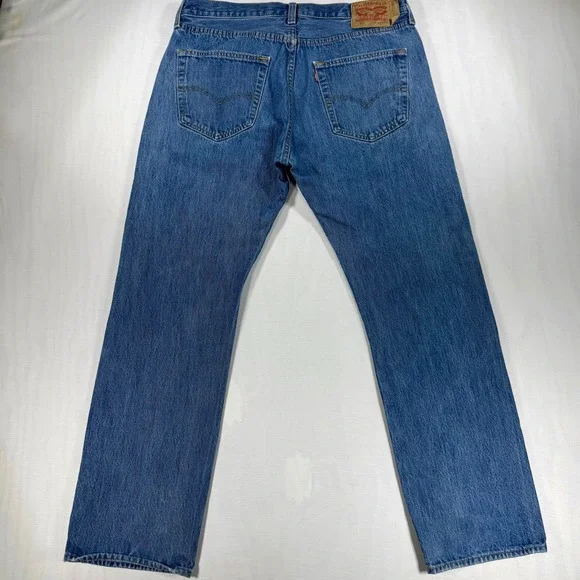 Levis 501 Original Fit Mens Jeans 36x32 Medium Wash Blue Denim Button Fly 00501