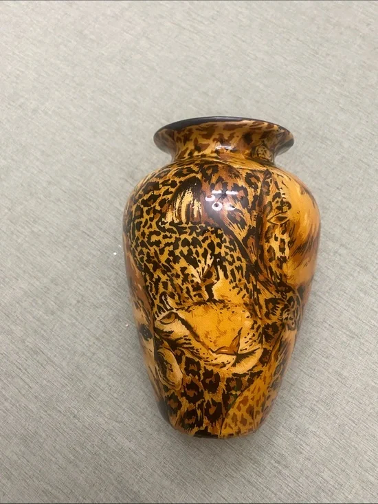 Vintage Safari Decorative Vase: African Jungle Patchwork Ceramic Decor