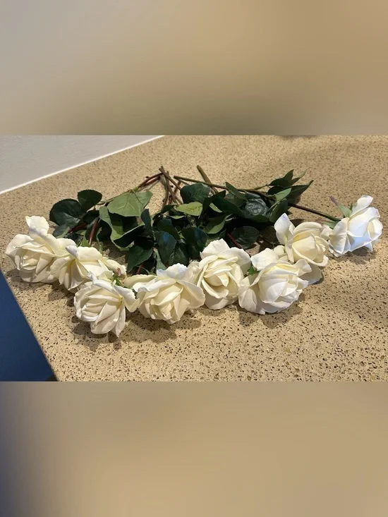 8 White Artificial Real Touch Roses