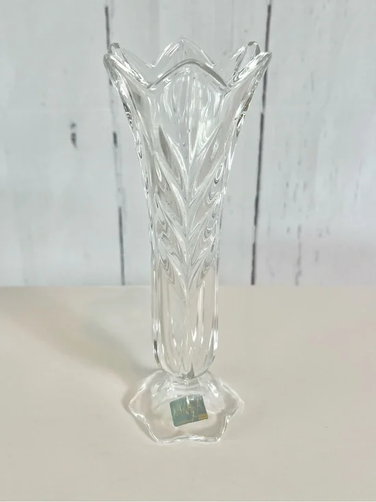 Vintage Mikasa Art Deco Lead Crystal Flower Bud Vase 8” Clear Cut Glass