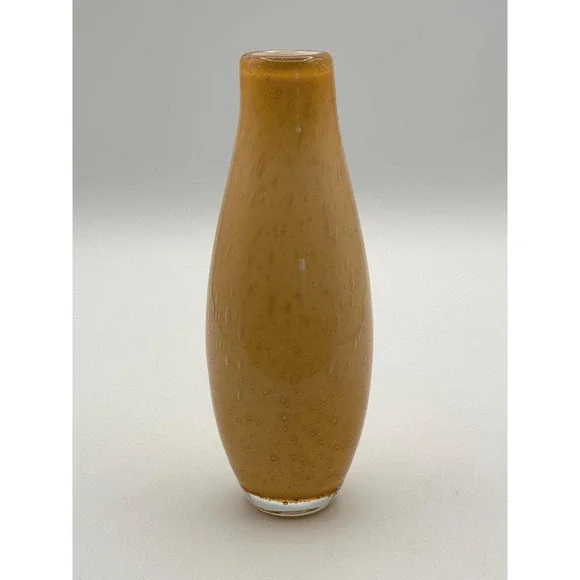Vintage Hand Blown Amber Glass Vase 7 Inch - MCM Decor