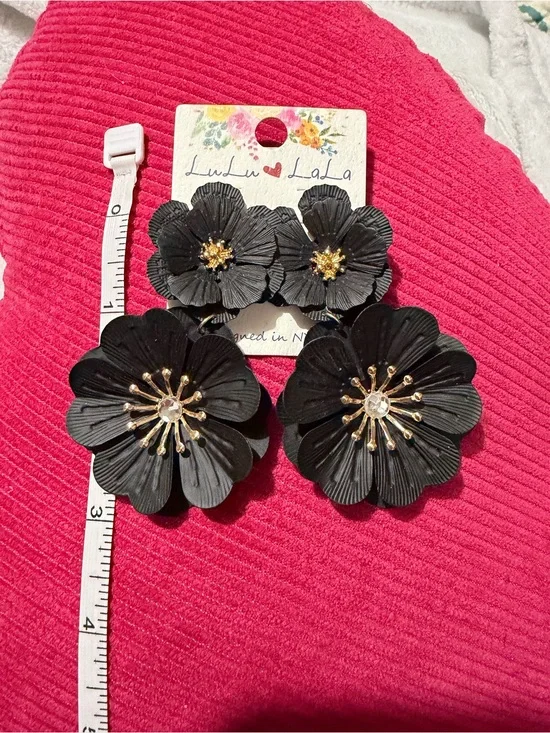 Lu Lu La La Black Flower Statement Earrings