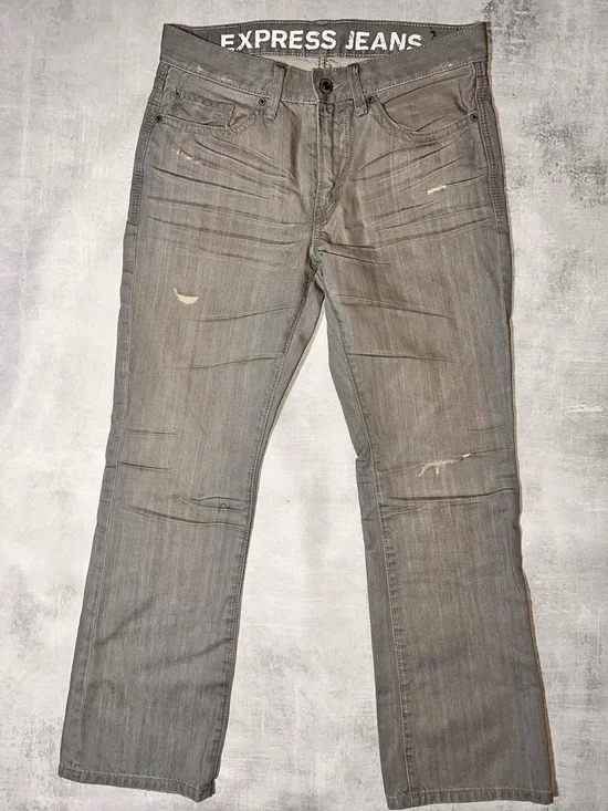 Express Men’s Straight Jeans in Gray with Faded Wash