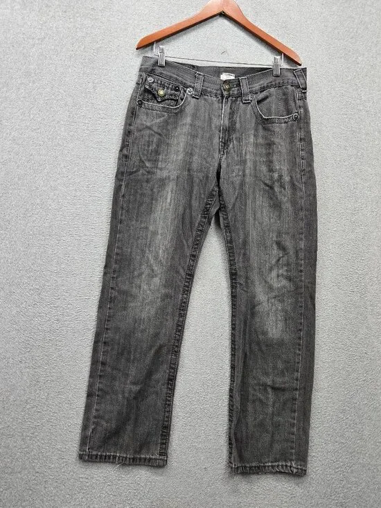 True Religion Men Jeans 34 Gray Denim Rainbow Billy Straight 30