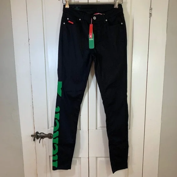 Heineken Brand Fashion Black Skinny Jeans Green Logo Star Mens Size M NWT