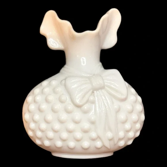 White Hobnail Vase with Bow Detail faux milk glass hobnail wall pocket vase