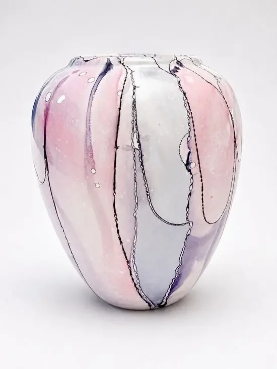 Handmade Abstract Ceramic Vase - Pastel Pink Purple Blue Studio Pottery 6