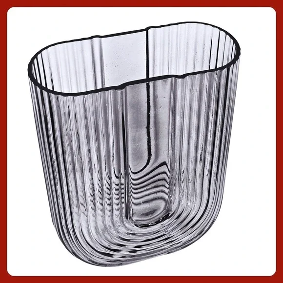 Modern Ribbed Glass Vase U Shape Arch Gray Smoke Sculptural Art Deco‎ Home EUC