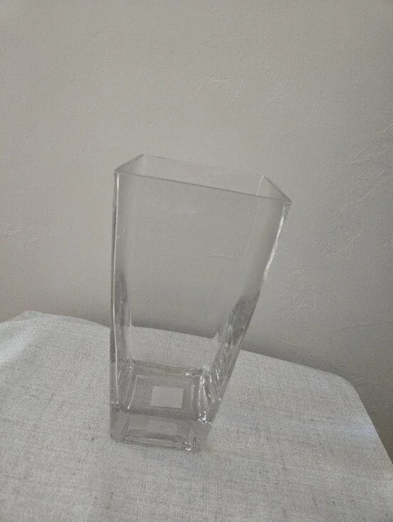 Clear Glass Square Tapered Vase Heavy Thick Glass