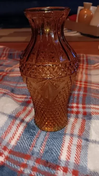 Vintage Amber Glass Vase Diamond Pattern 6.5