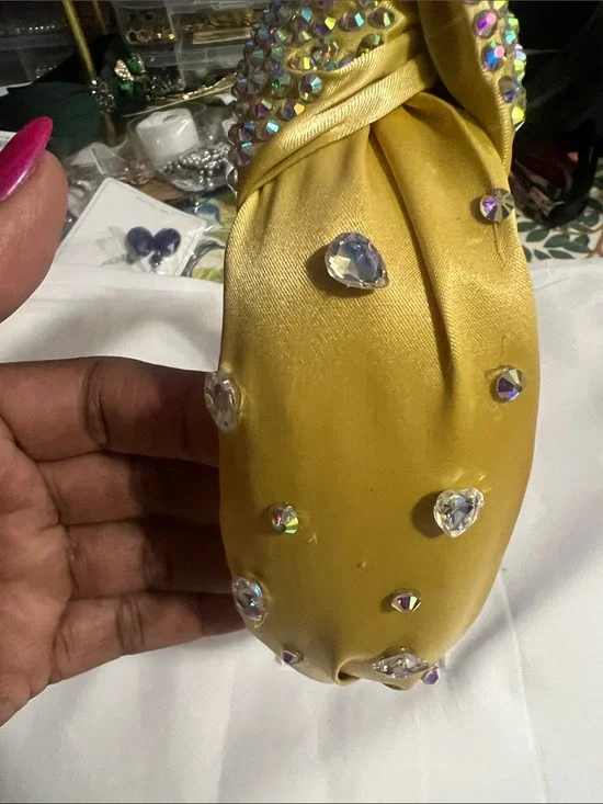 Yellow Satin Jeweled Knot Headband
