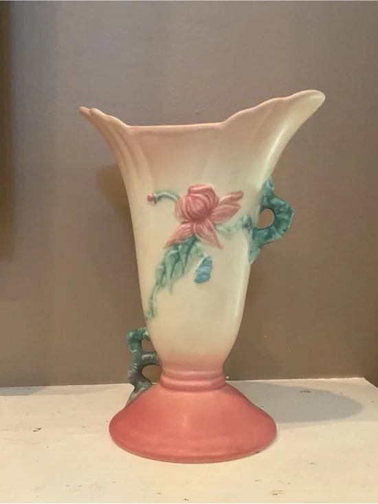 Vintage HULL pottery 1940s Pink and Cream Floral Ceramic Vase