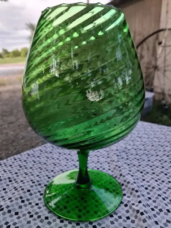 Vintage Empoli Emerald Green Swirl Italian Art Glass Brandy Snifter Vase 9