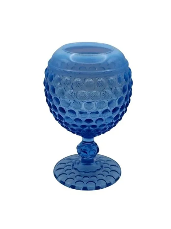 Imperial Pressed Glass Opalescent Hobnail Ball Pedestal Vase Rose Bowl Vintage