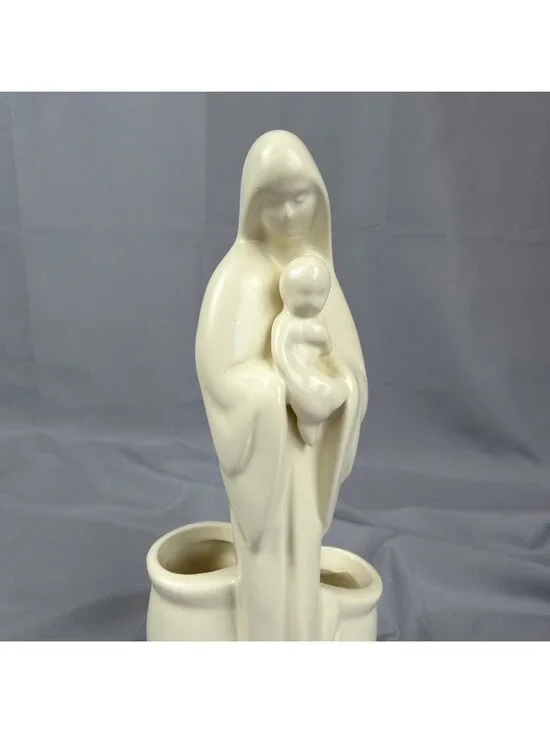 Vintage Haeger Pottery Madonna and Child Planter 11 Inch Model 3264 Ivory Color