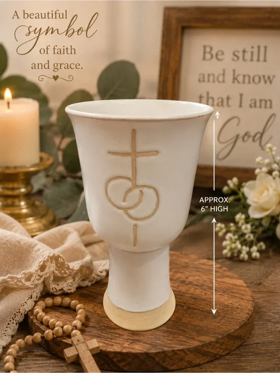 Source Unknown Ceramic Chalice - Cream and Gold Accent