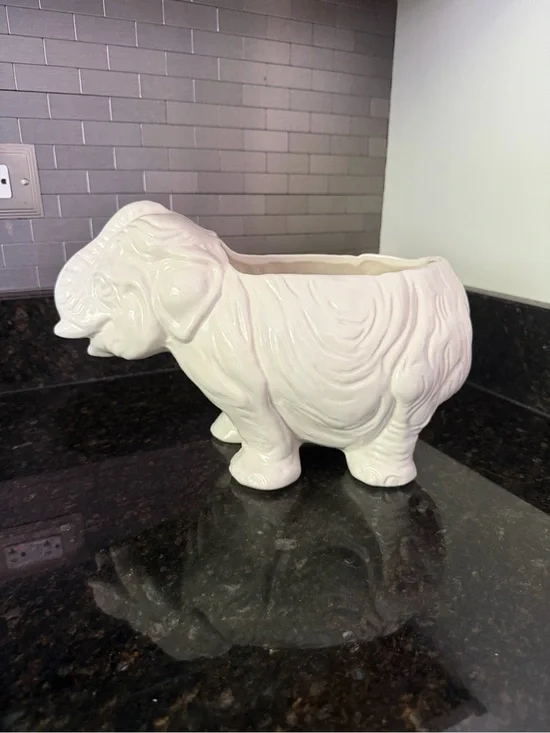 Vintage USA Pottery White Elephant Planter | Large Glossy Ceramic Cachepot | 12”