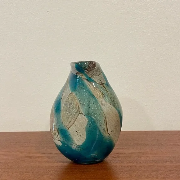 Signed MDINA Maltese Glass Vase M. Harris Tiger Pattern Sandy Brown Mid 1970's