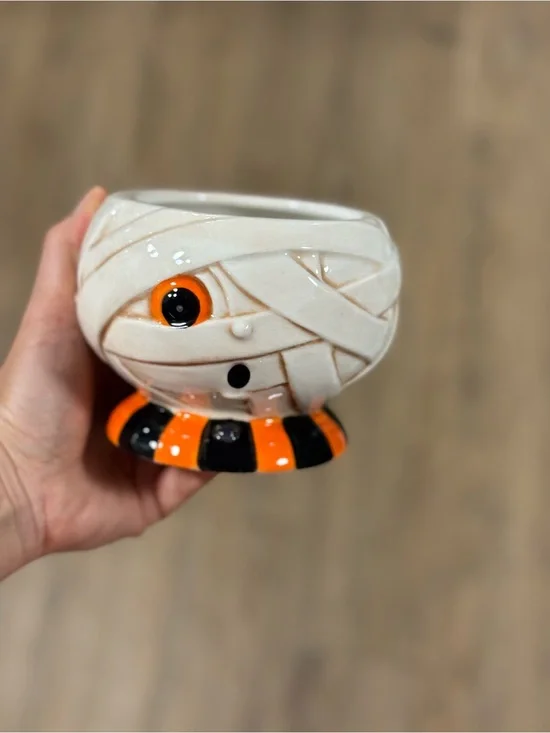 Ceramic Mummy Planter in White and Orange