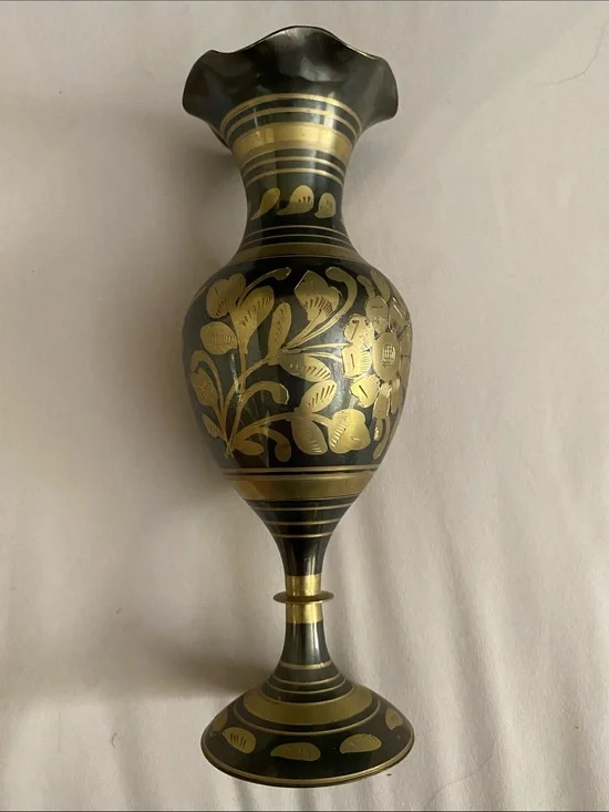 MCM Brass Vase with Floral Accents