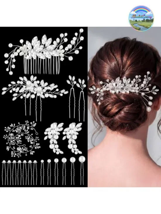 44 Pcs Faux Pearl Crystal Hair Comb Set Wedding Bridal Hair Accessories